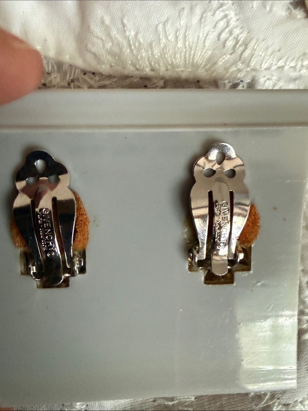 Vintage Givenchy Rhinestone Two Tone Clip On Earrings - Picture 2 of 3